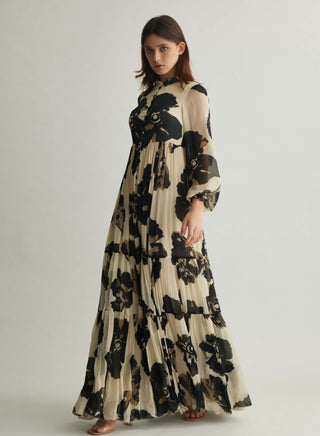 White And Black Floral Long Dress by Koai available on Indiaspopup