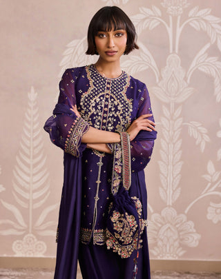 Purple embroidered organza kurta set