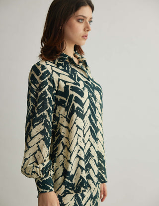 White and green chevron print shirt and pants