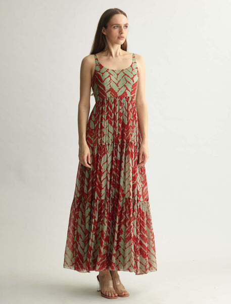 chinese dress ladies Sleeveless Long Evening Chevron Maxi Dress Mint Aqua / Royal Blue main image 0