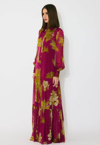 Hot pink, mustard and white floral long dress