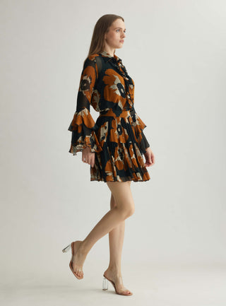 Black And Rust Floral Frill Top And Skirt by Koai available on Indiaspopup