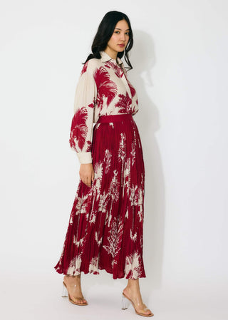 Beige and red floral shirt and skirt