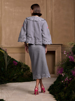 Gray rose threadwork short jacket and skirt