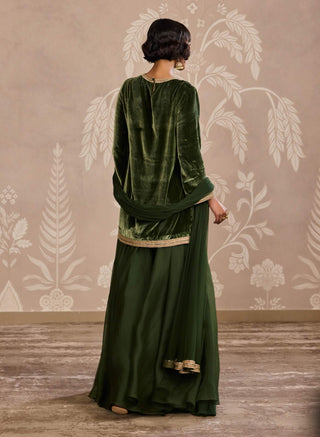 Military green velvet kurta and sharara set