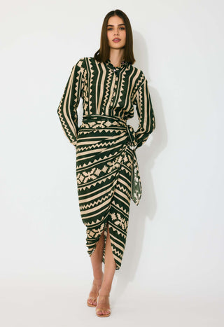 Dark green and cream pattern shirt and skirt