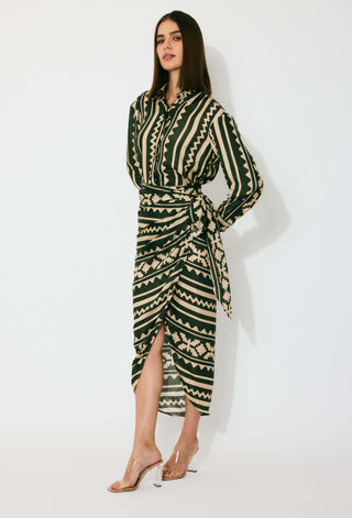Dark green and cream pattern shirt and skirt