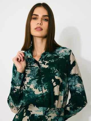 Dark green toil print crinkled skirt and shirt