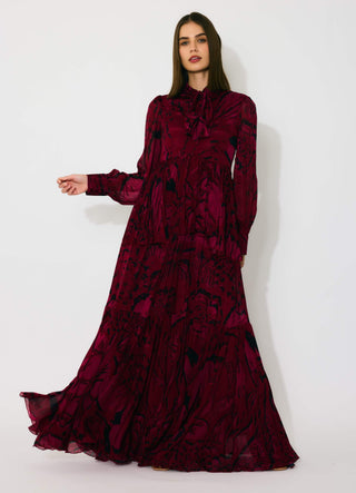 Hot pink and black floral long dress
