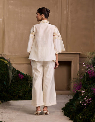 Ivory metallic cutwork layered shirt and pants