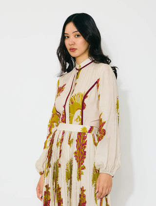 Beige, mustard andhot pink floral top and skirt