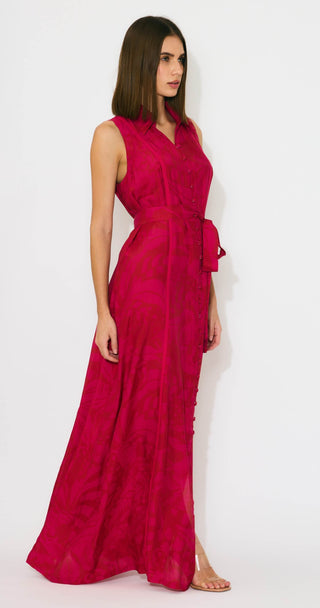 Hot pink and red sleeveless shirt dress