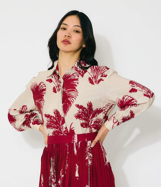 Beige and red floral shirt and skirt