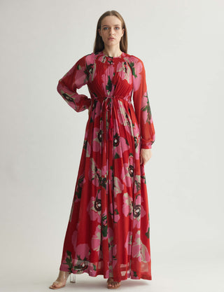 Red And Pink Floral Kaftan Dress by Koai available on Indiaspopup