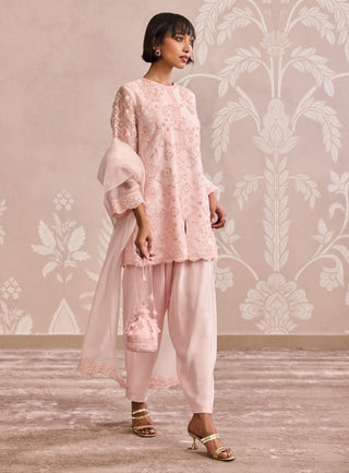 Powder pink embroidered organza kurta set