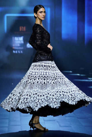 Harmony black peplum blazer and lehenga set