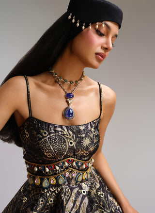 Black embellished peplum pant set