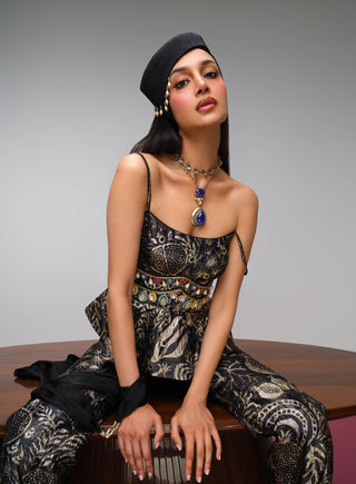 Black embellished peplum pant set