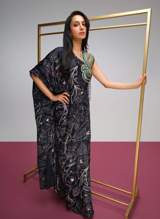 Black embellished satin kaftan