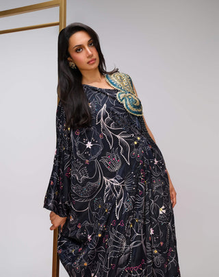 Black embellished satin kaftan
