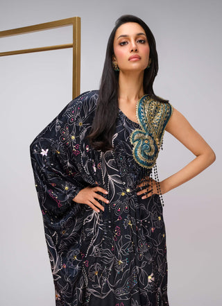 Black embellished satin kaftan