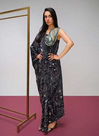 Black embellished satin kaftan