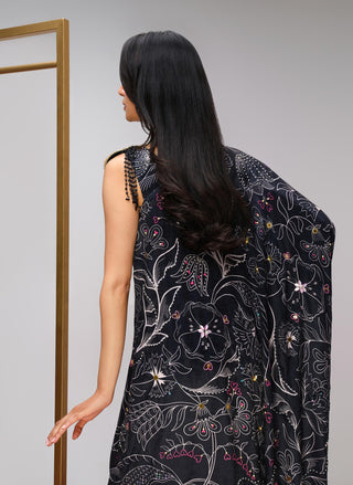 Black embellished satin kaftan
