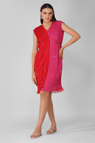 Devyani Mehrotra-Red Magenta Flower Knotted Dress-INDIASPOPUP.COM