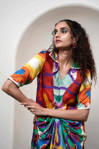 Alya draped shirt dress