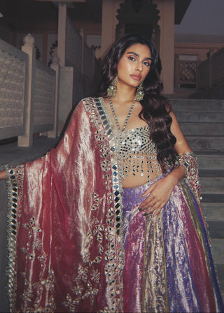 Pink and lilac and green rangratna lehenga set