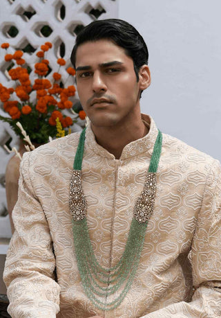 Shrest antique finish green polki groom necklace