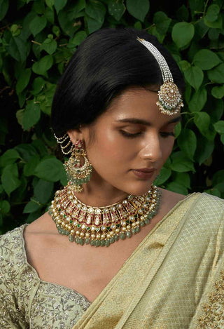Anoma red green kundan choker