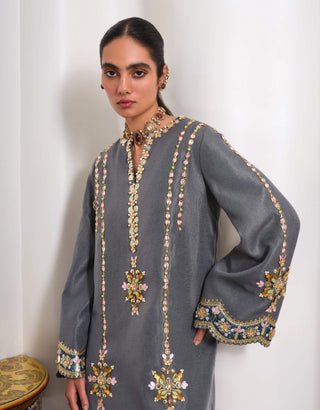 Evergreen embellished shimmer silk kaftan dress