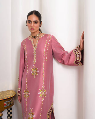Evergreen embellished shimmer silk kaftan