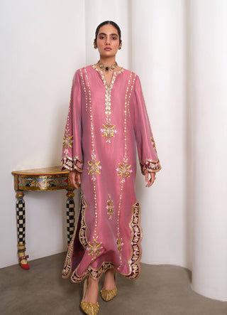 Evergreen embellished shimmer silk kaftan