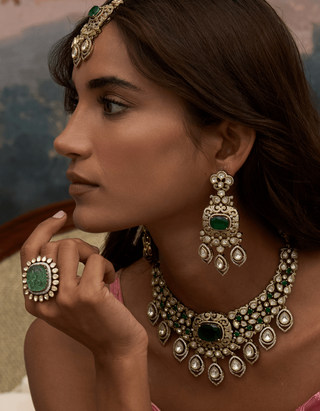Devika green kundan necklace and earrings
