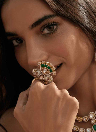 Mahi green polki ring