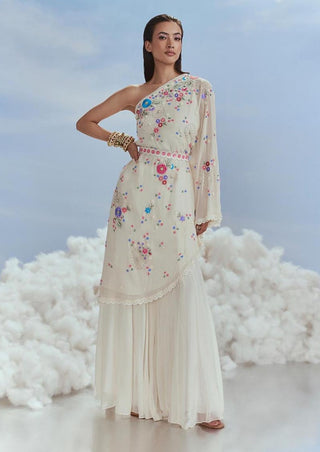 Nachiket Barve-Ivory Lunar Blossom Dress And Sharara-INDIASPOPUP.COM