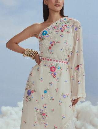 Nachiket Barve-Ivory Lunar Blossom Dress And Sharara-INDIASPOPUP.COM