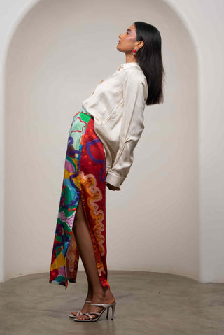Alya printed skirt with plain shirt