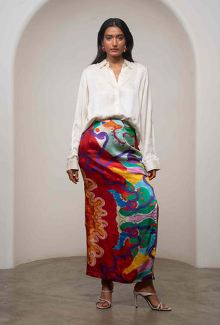 Alya printed skirt with plain shirt