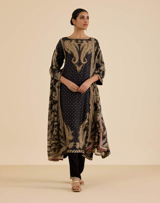 Beige and black dancing paisley kurta set