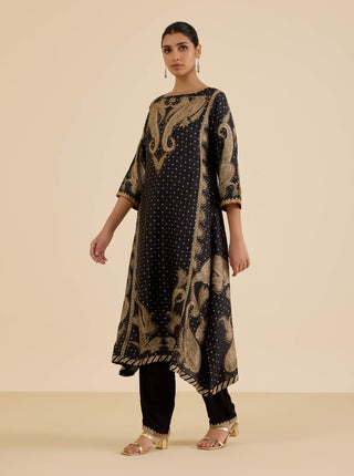 Beige and black dancing paisley kurta set
