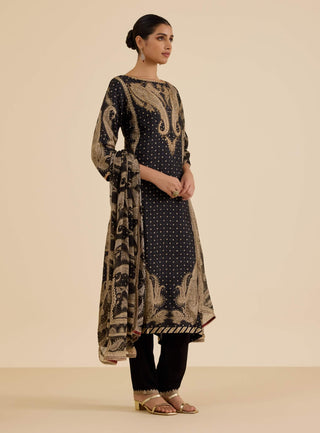 Beige and black dancing paisley kurta set