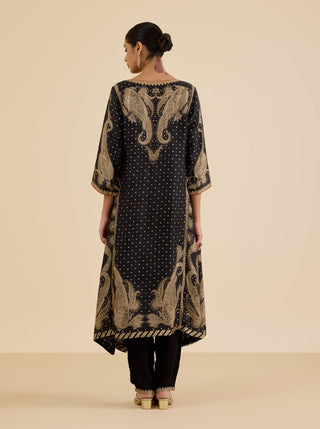 Beige and black dancing paisley kurta set