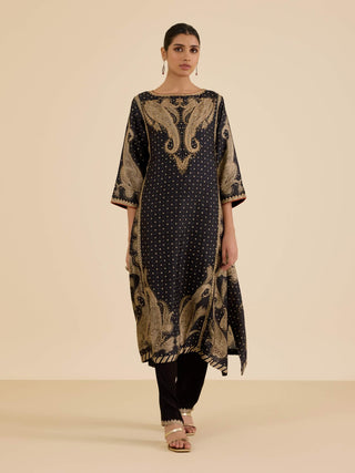 Beige and black dancing paisley kurta set