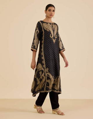 Beige and black dancing paisley kurta set