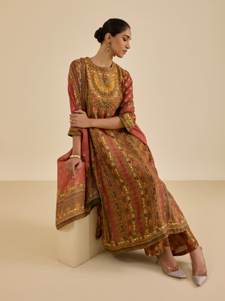 Brown and multi ashina kurta set
