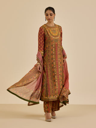 Brown and multi ashina kurta set
