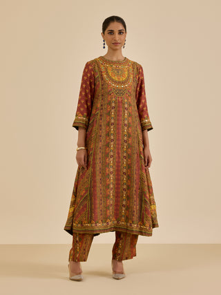 Brown and multi ashina kurta set